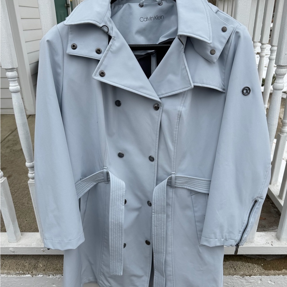 Calvin Klein Light Blue Trench Coat with removeable hood